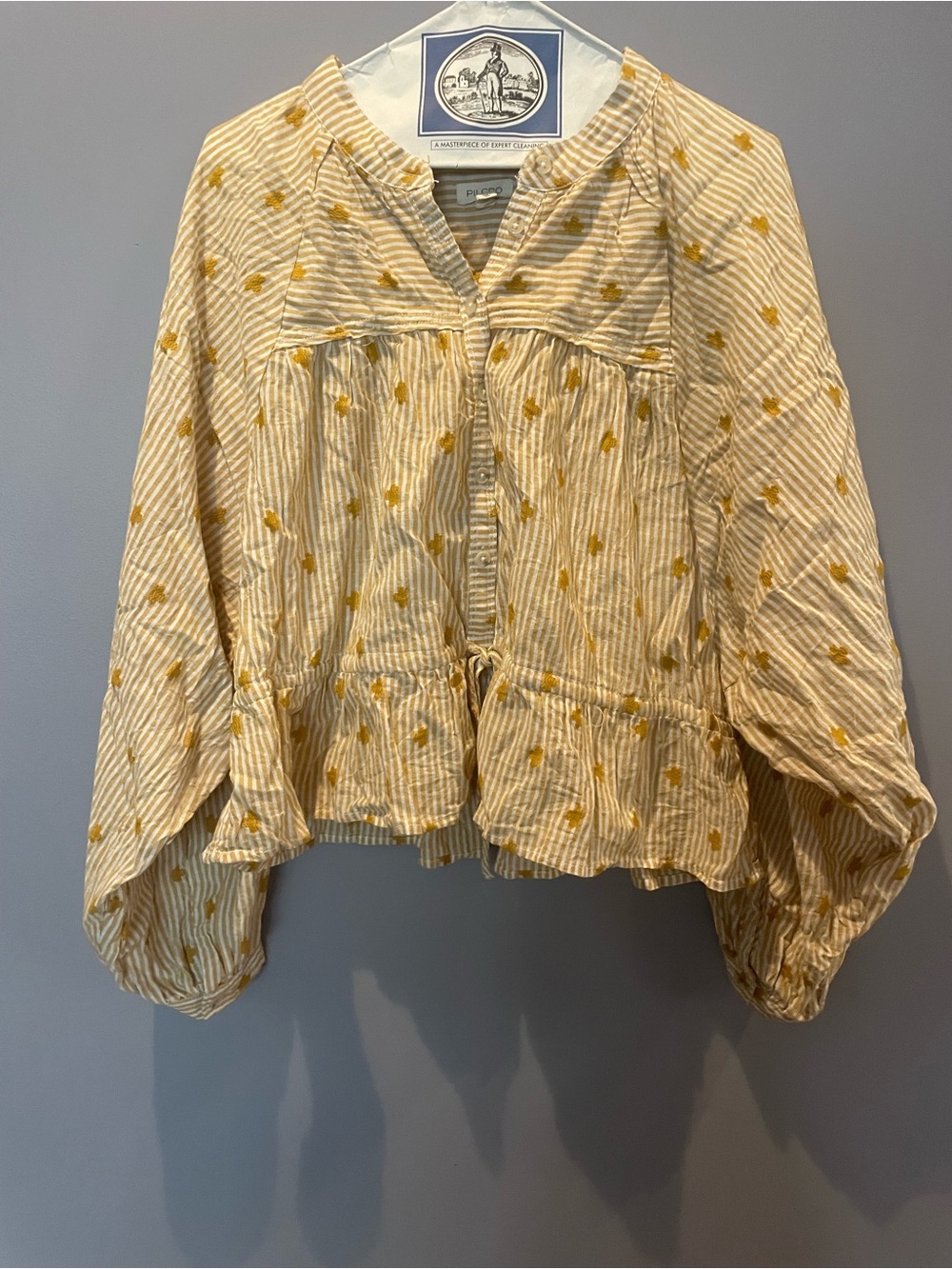 Anthropologie Pilcro Long Sleeve Yellow Peplum Top, small